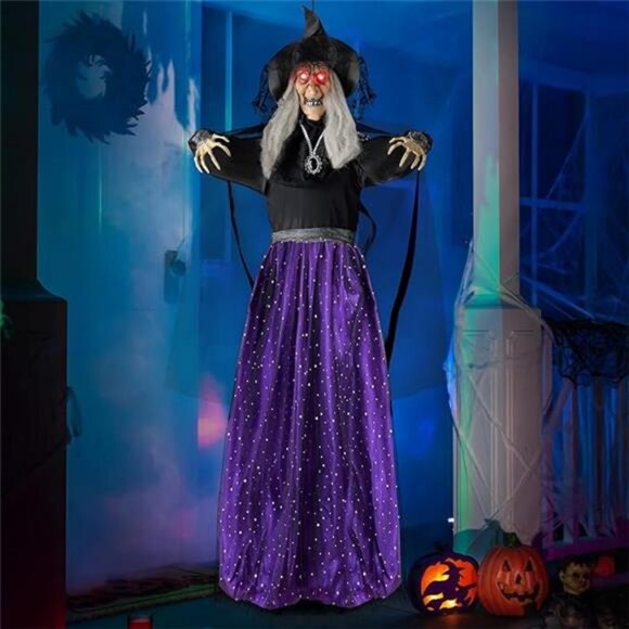 47” Animated Witch Halloween Decorations Outdoor Indoor, Scary Halloween - Picture 7 of 7